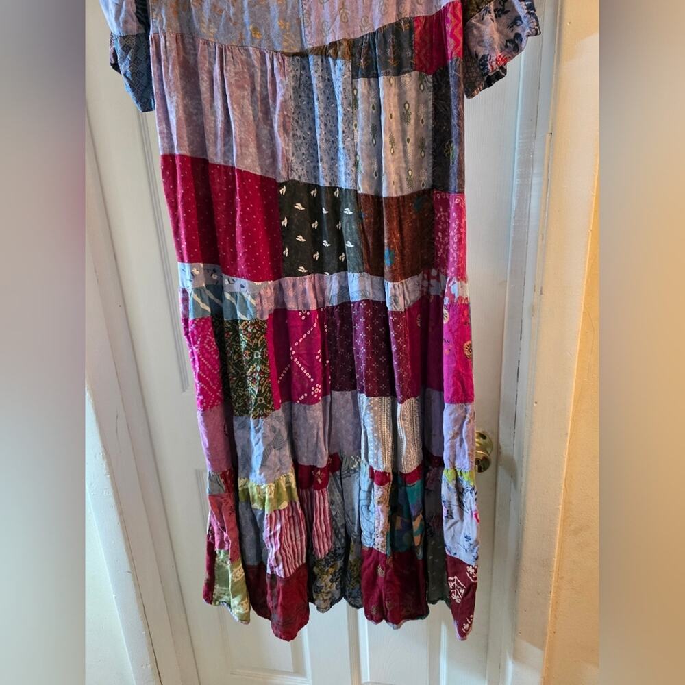 Patchwork Tiered Maxi Dress Multicolor Hippie Boh… - image 8